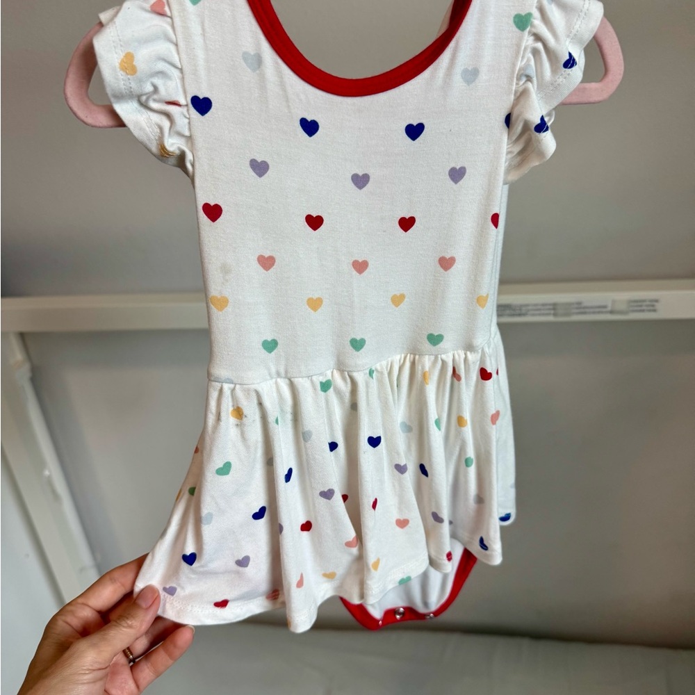 Kyte BABY Twirl Bodysuit dress in Rainbow Hearts